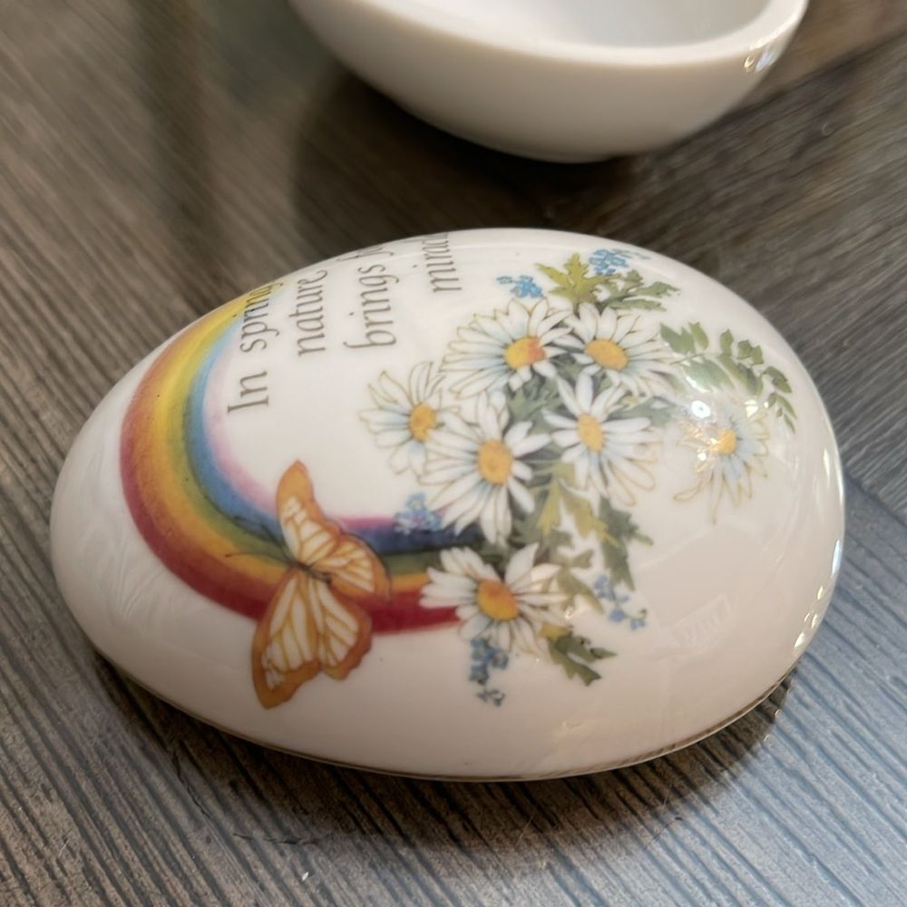1980 Designers Collection Butterfly & Rainbow Design Egg-Shaped Trinket Box - Picture 4 of 16